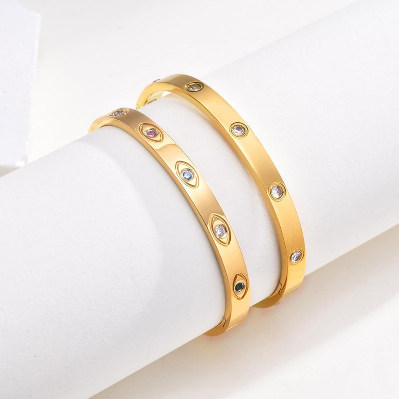 MPRAINBOW Gold Bracelets for Women, 2Pcs 18K Gold Plated Cubic Zirconia Bangle Crystal Friendship Bracelet Jewelry,Wedding Party Christmas Birthday Gifts for Her Girlfriend Sister Daughter - Image 5